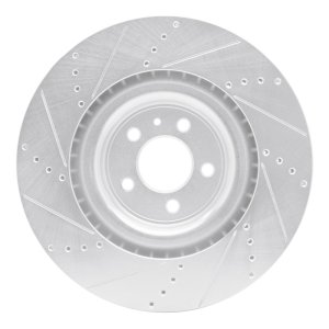 Ford Mustang Brake Rotor (1) - Front Right - R1 Concepts - Drilled & Slotted - Silver - `13-`14